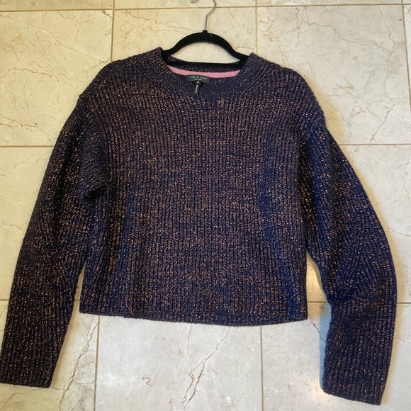 rag and bone black crew sweater with rust metallic thread, bottoms at cuff, Sz S - Picture 9 of 12